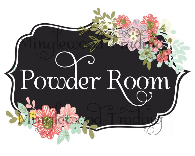 Powder Room Sign Printable Wall Art Floral Bathroom Decor Digital ...