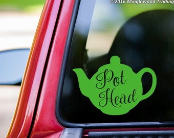 Tea Pot Head Sticker | Funny Cute Marijuana Sticker For Car Bumper Wall Windows and More Vinyl Decal Sticker