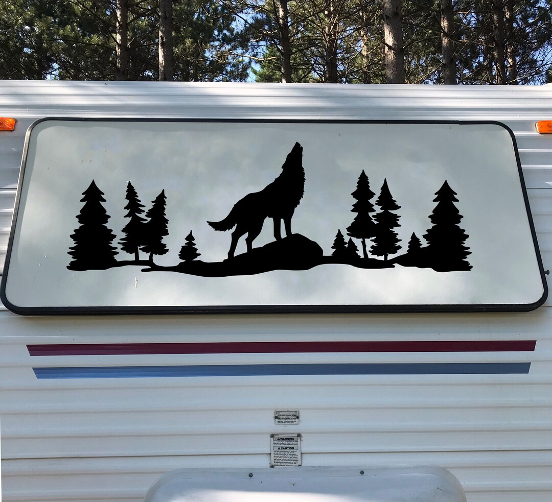 Howling Wolf Forest Scene V1 - Camping RV Travel Trailer Graphics - Die ...