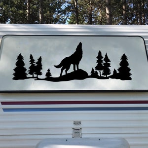 Howling Wolf Forest Scene V1 - Camping RV Travel Trailer Graphics - Die Cut Sticker
