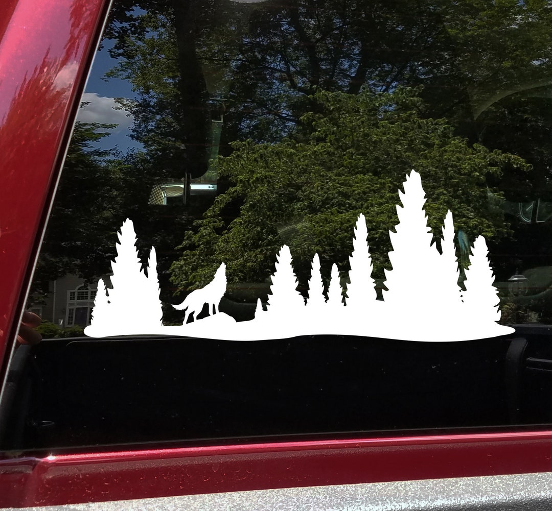 Wolf in Treeline Vinyl Decal - RV Graphics Motorhome Pine Trees Forest ...