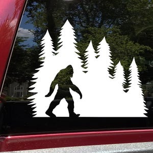 Bigfoot in Tree Line Vinyl Decal V18 | Sasquatch Pine Trees | Die Cut Sticker