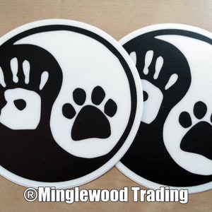 2 Pack - 3&quot; Yin Yang Hand Paw Stickers - Dog Cat Puppy Kitten Animal Pawprint - Vinyl Die Cut Decals