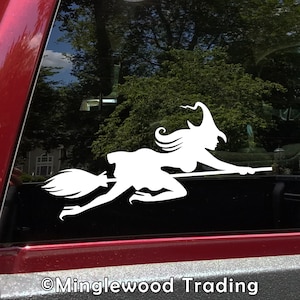 Witch on Broomstick Vinyl Decal V5 - Flying Halloween - Die Cut Sticker