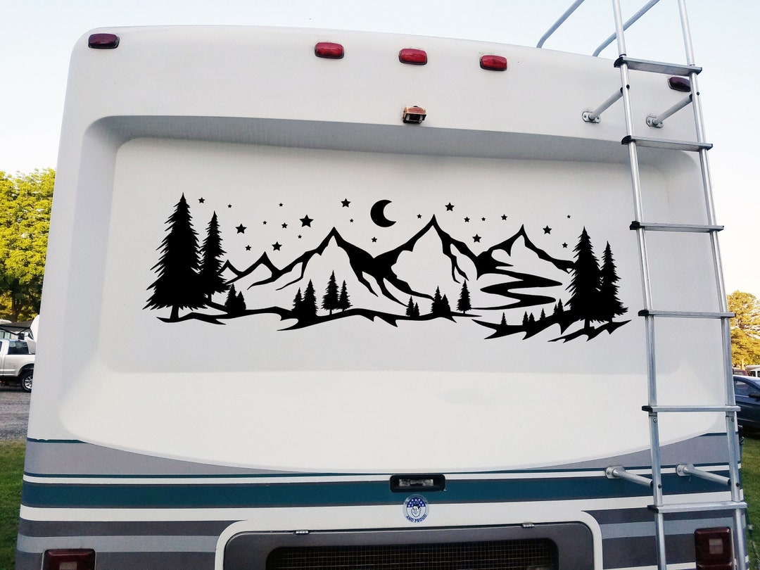 Moon and Stars Mountain Scene V3 | Custom RV Camper Scene Vinyl Decal ...