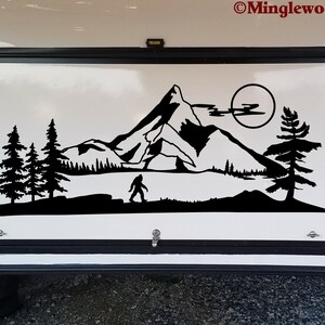Bigfoot Mountain Moon Scene Vinyl Sticker - Camper RV Travel Trailer Graphics 4x4 - Die Cut Decal