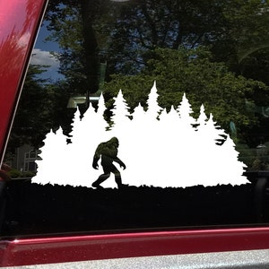 Bigfoot in Treeline V6 Vinyl Decal - Pine Trees Forest PNW Sasquatch - Die Cut Sticker