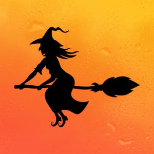 Witch On Broomstick Vinyl Decal Halloween Decoration V4 | Custom Color/Size Sticker For Cars Walls Windows and More