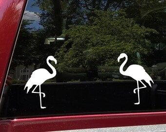 Set of 2 Flamingo Vinyl Die Cut Decal Stickers - Tropical Bird - Mirrored Set
