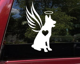 German Shepherd with Wings Halo Heart Vinyl Decal - Dog Puppy GSD - Die Cut Sticker