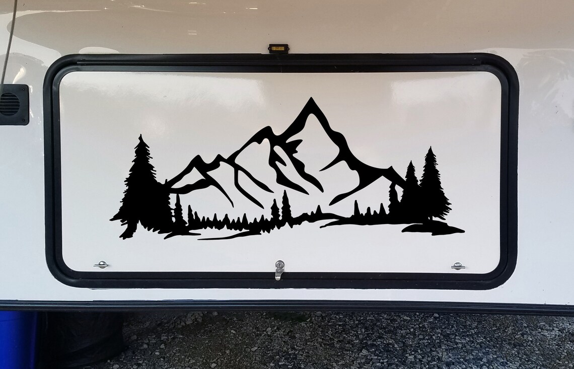 Mountains Forest Scene Vinyl Decal V4 - Camper RV Travel Trailer ...