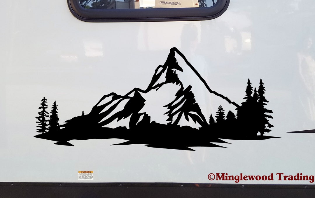 Mountain Scene With Trees Vinyl Sticker - Camper RV Travel Trailer ...