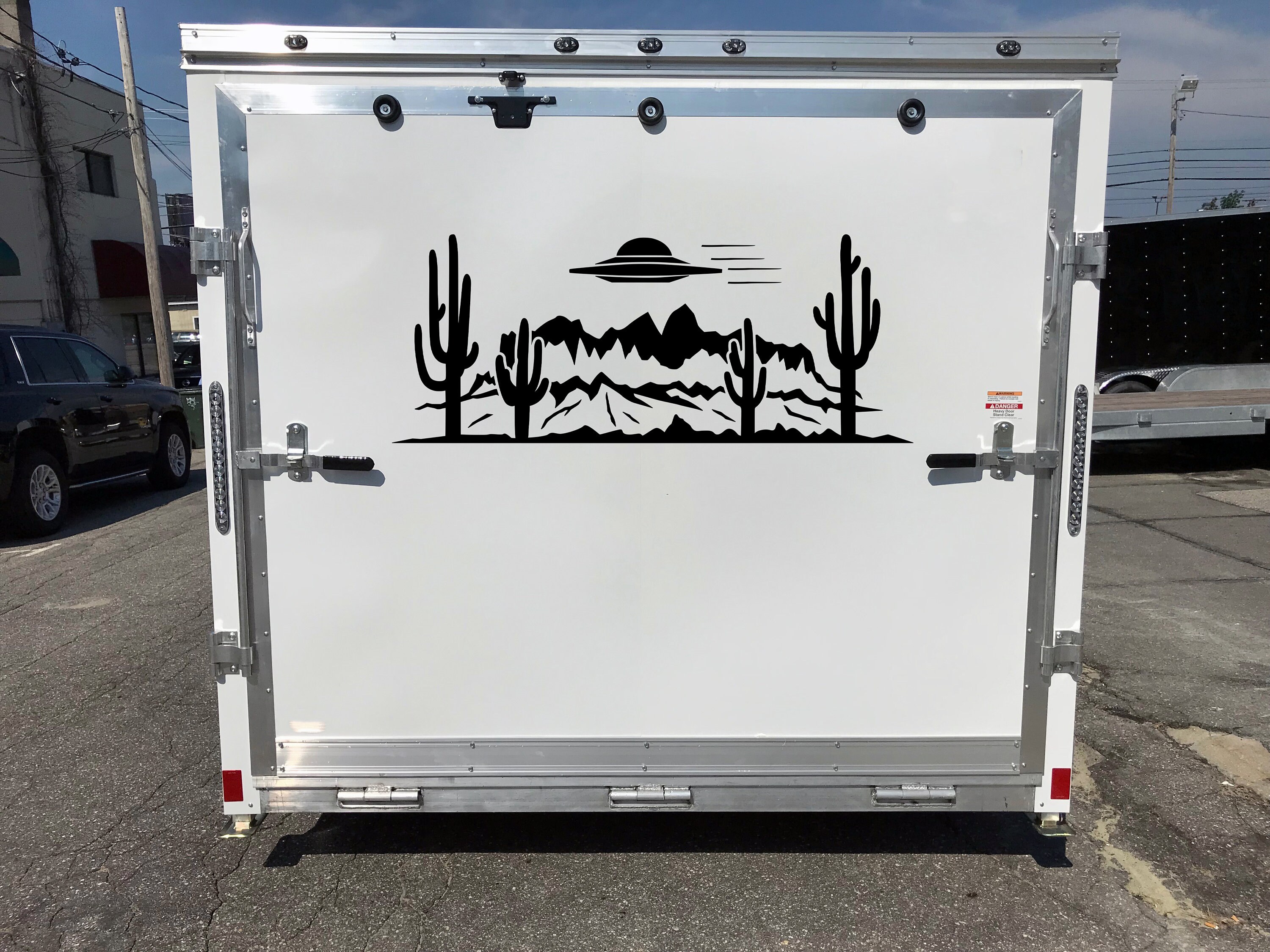 Desert UFO Cactus Mountain Scene V3 Vinyl Decal - Alien RV Camper ...