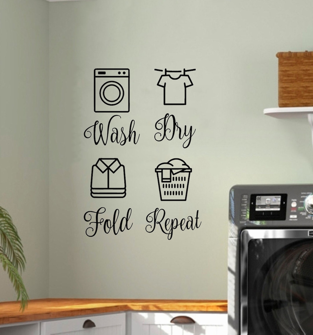 Wash Dry Fold Repeat Vinyl Decals - Laundry Room - Die Cut Stickers - Etsy