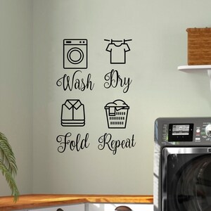 Wash Dry Fold Repeat Vinyl Decals - Laundry Room - Die Cut Stickers