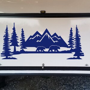 Mountains Bears Forest Scene Vinyl Decal V2 - Camper RV Travel Trailer ...