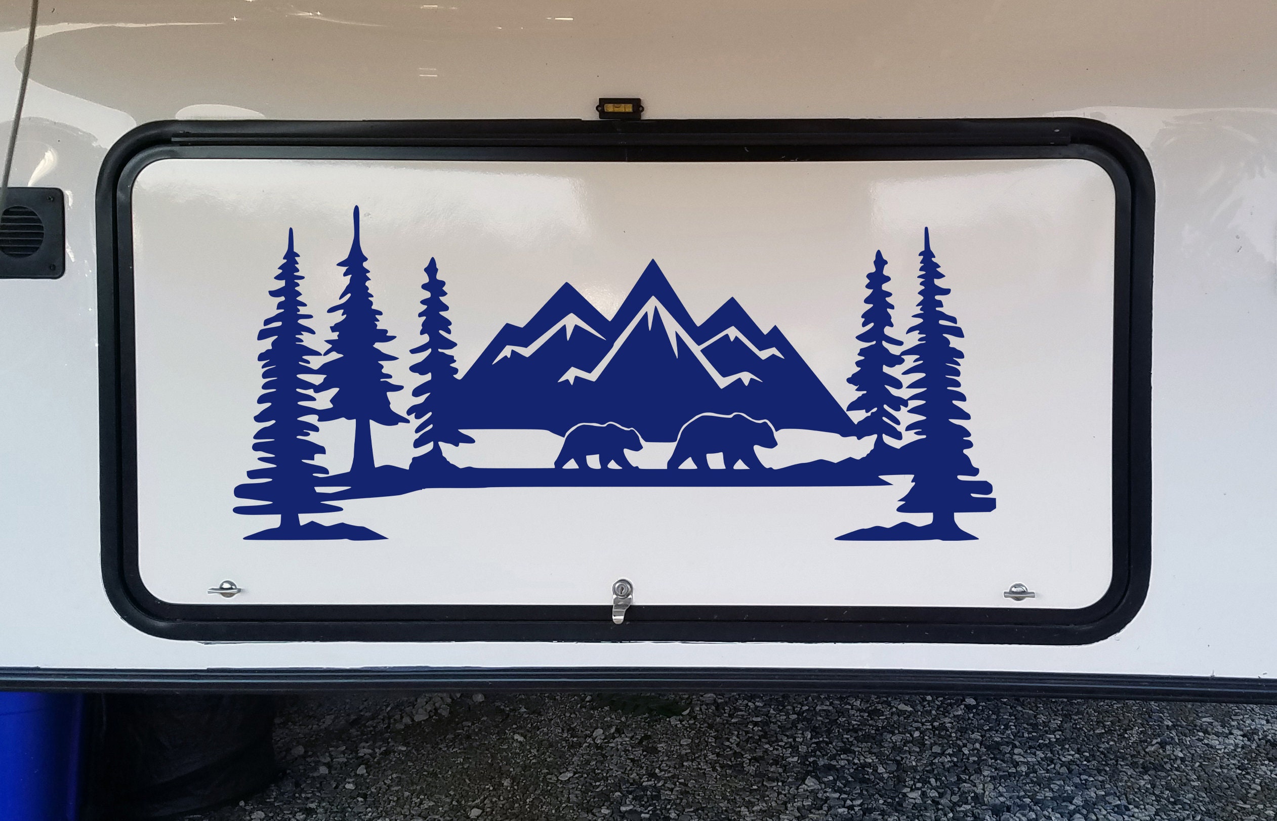Mountains Bears Forest Scene Vinyl Decal V2 - Camper RV Travel Trailer ...