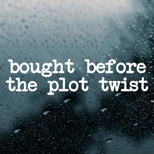 May include: A blurry image of raindrops on a window with the text "bought before the plot twist" written in white.
