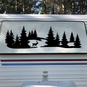 Deer Forest Scene Vinyl Decal V3 - RV Truck Camper 4x4 Graphics - Die Cut Sticker