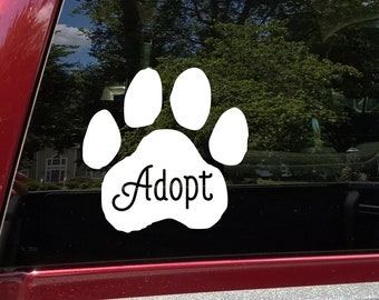Adopt Pawprint Vinyl Sticker - Dog Cat Paw Foster Rescue Shelter - Die Cut Decal