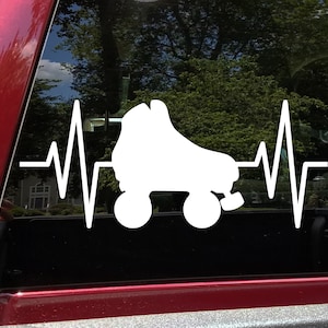 Roller Skate Heartbeat | Custom Sports Vinyl Decal Sticker | EKG | 20+ Color and Size Options