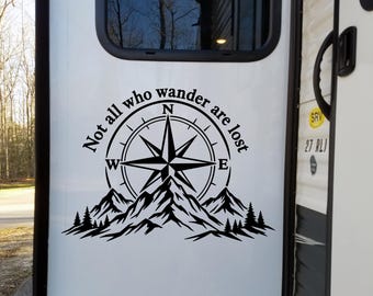 Not All Who Wander Are Lost RV Camper Vinyl Decal Compass Mountain