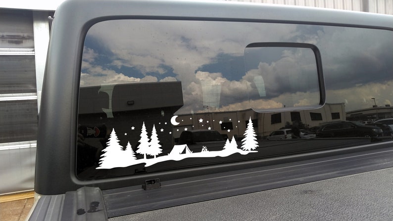 Tent Mountain Moon Stars Scene Vinyl Decal V1 - Campfire Camping Hiking ...