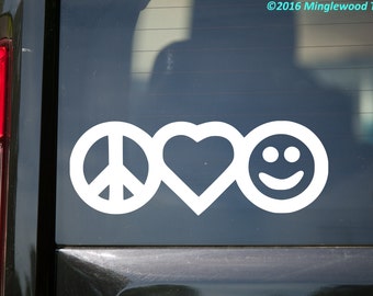 PEACE LOVE HAPPINESS Vinyl Decal Sticker Car Window Wall Laptop Smiley Face Logo 