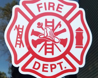 Fire Department Die Cut Vinyl Sticker 5" x 5" Maltese Cross Firefighter FD Red/White