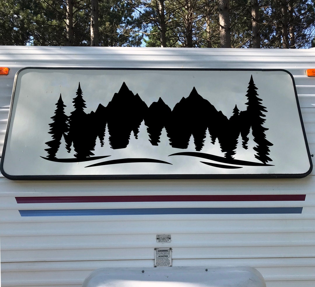 Mountain Forest Scene Vinyl Decal V11 - RV Camper Graphics - Die Cut ...