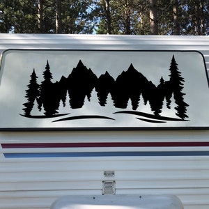 Mountain Forest Scene Vinyl Decal V11 - RV Camper Graphics - Die Cut Sticker