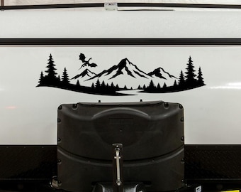 Mountain Dragon Vinyl Decal RV Camper Wilderness Fantasy Landscape Window Sticker