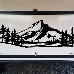 Mountains Forest Scene Vinyl Decal V3 - Camper RV Travel Trailer Graphics 4x4 - Die Cut Sticker
