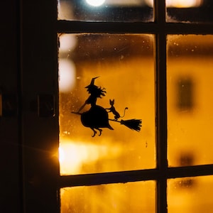 Witch On Broomstick Vinyl Decal Halloween Decoration V7 | Custom Color/Size Sticker For Cars Walls Windows and More