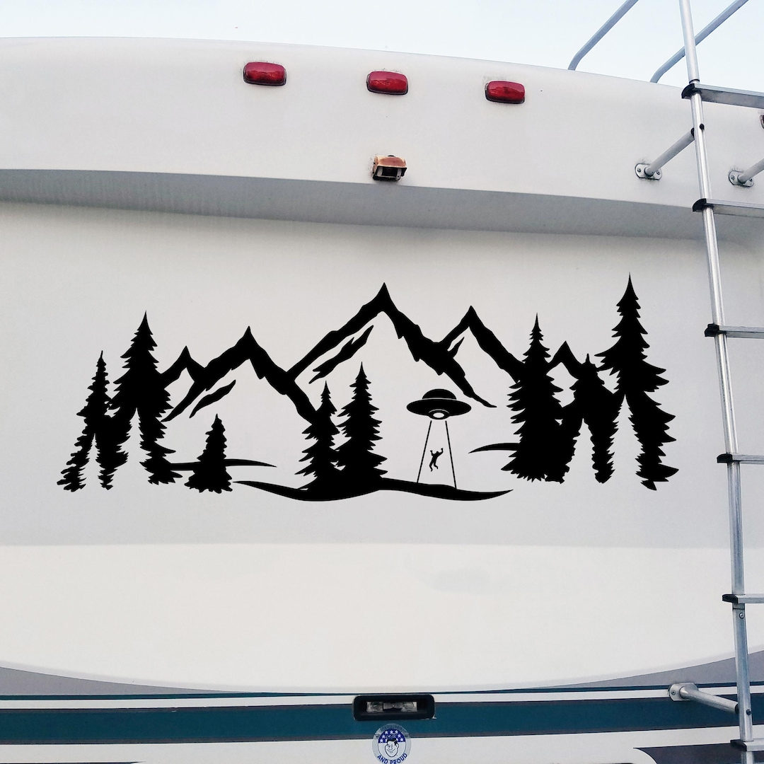 UFO Mountain Forest Scene V3 - Camper RV Graphics Travel Trailer ...
