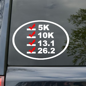 Runner's List - Vinyl Decal Sticker - 6.5" x 4.5" 5K 10K Half Marathon 13.1 26.2- White w/Red Checkmarks