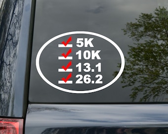 Runner&#39;s Checklist with Checkmarks | Custom Sports Vinyl Decal Sticker | 6.5&quot; x 4.5&quot; 5K 10K Half Marathon 13.1 26.2