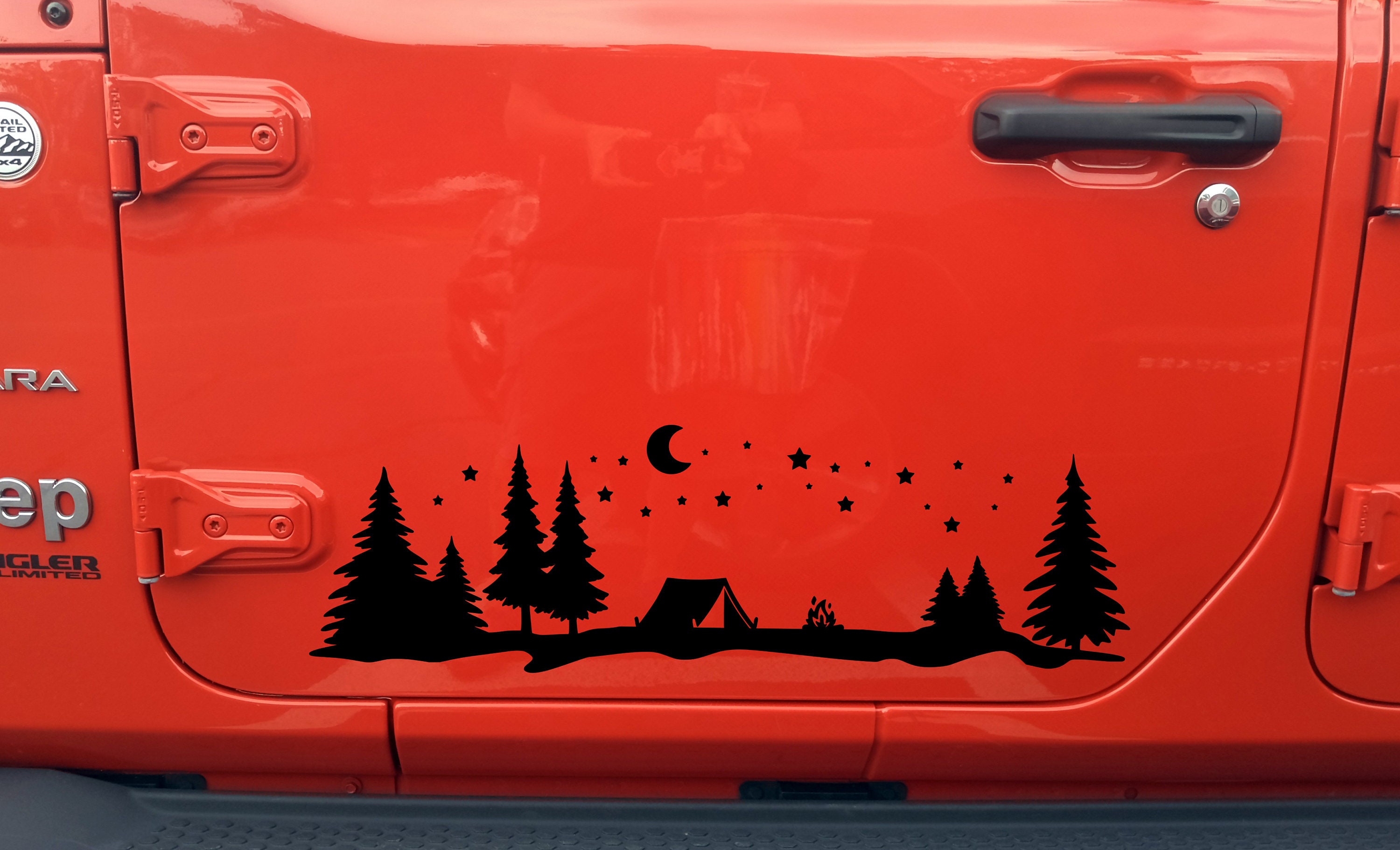 Tent Mountain Moon Stars Scene Vinyl Decal V1 - Campfire Camping Hiking ...