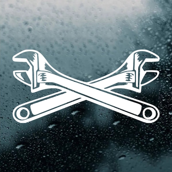 Crossed Adjustable Wrenches Vinyl Decal - Mechanic Tool Crescent  - Die Cut Sticker