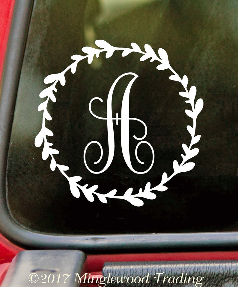 Monogram Wreath Vinyl Decal Sticker Single Initial Letter image 1