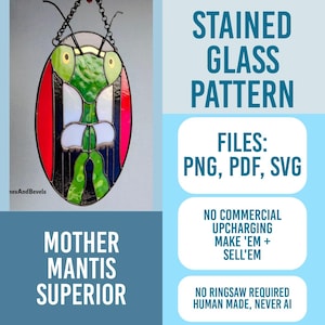Praying Mantis Nun Stained Glass Pattern DIGITAL FILE (Pdf Png SVG) - Suncatcher Template