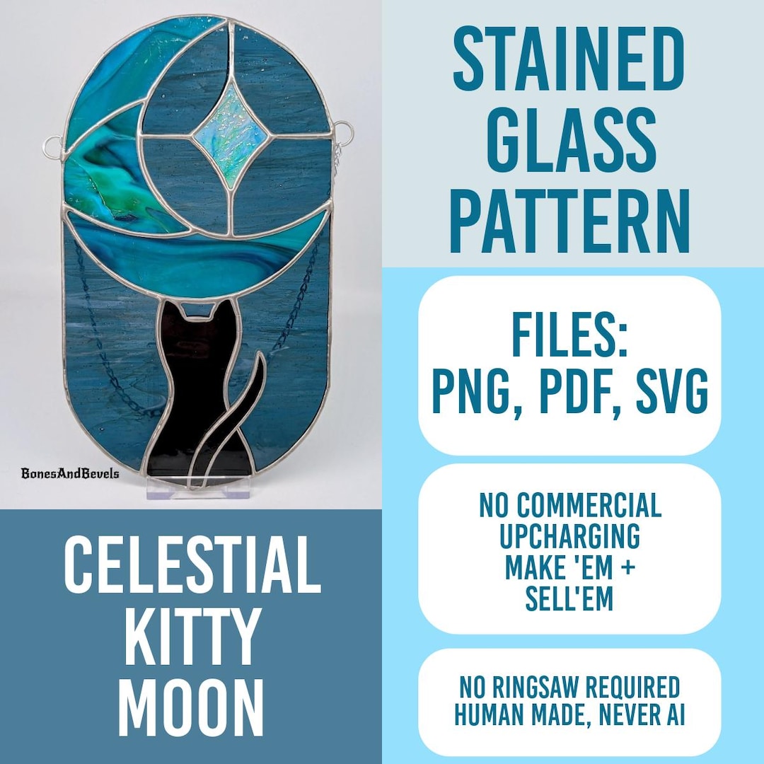 Celestial Cat Moon Stained Glass Pattern DIGITAL FILE (pdf Png SVG ...