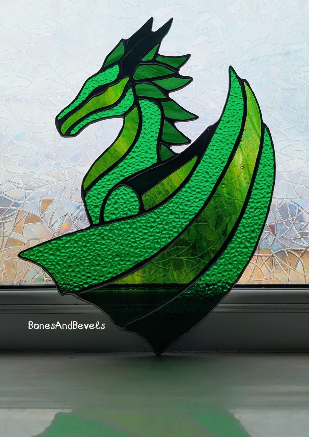 Stained Glass Emerald Green Fantasy Dragon Portrait - Etsy
