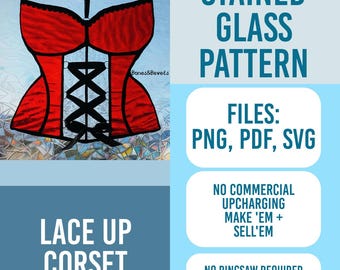 Lacing Corset Stained Glass Pattern DIGITAL FILE (Pdf Png SVG) -  Suncatcher Template - Hobby & Commercial
