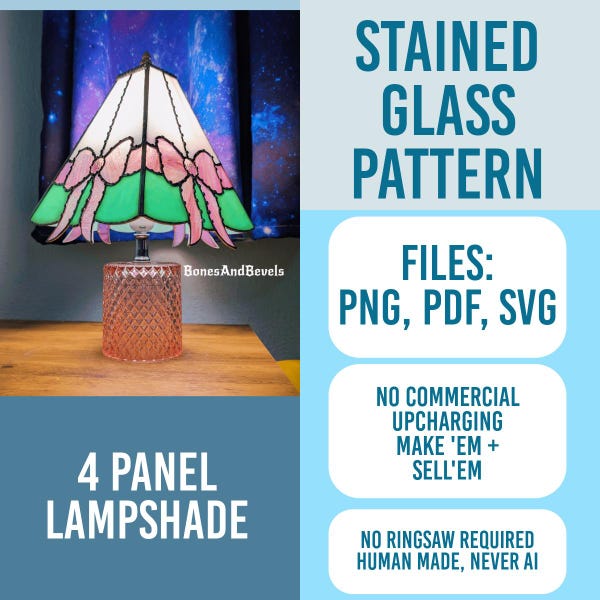 Stained Glass Lampshade Pattern – Square 4 Panel Bow Design (PDF, PNG, SVG)