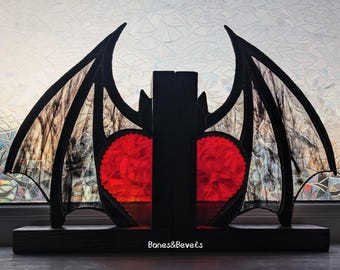 Gothic Bat Heart bookend pattern stained glass art cricut svg pdf