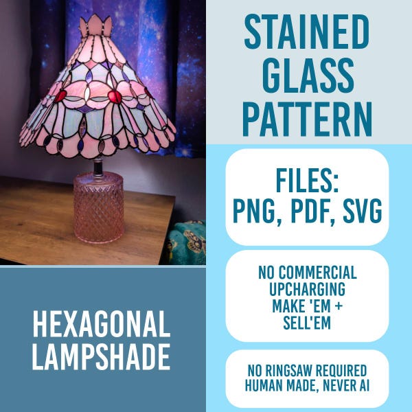 Hexagonal Stained Glass Lampshade Pattern – Bow Design (PDF, PNG, SVG) Template
