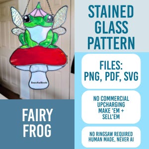 Nyckfullt älvgroda målat glasmönster DIGITALT (Pdf Png SVG) - Solfångare-mall - Hobby och kommersiellt
