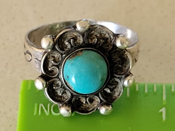 Vintage Turquoise and Silver Ring 7 Spheres 7 Scr… - image 5