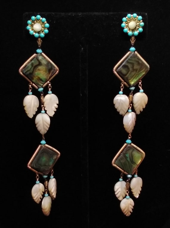 Stunning Abalone Chandelier Earrings with Turquois